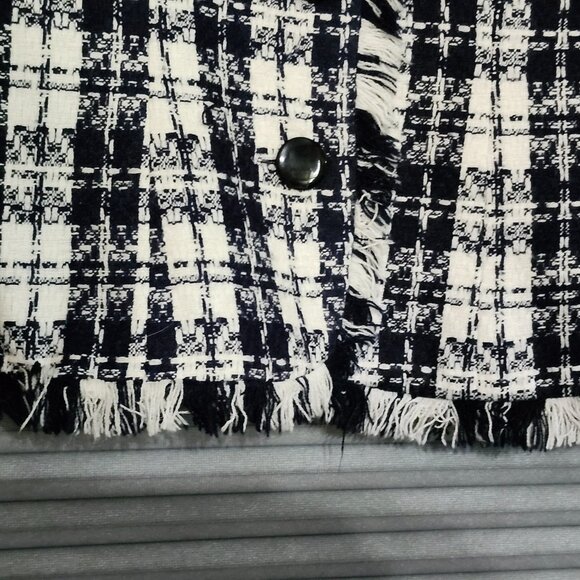 Sante Fe womans navy/white button down short sleeve fringed cardigan size 6 - Picture 4 of 14